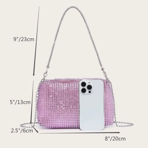 Pink Rhinestone Evening Party Clutch Prom Bag Purse - NEW - Picture 3 of 6